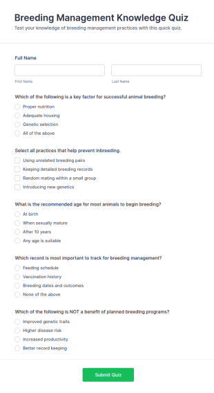 Breeding Management Knowledge Quiz Form Template