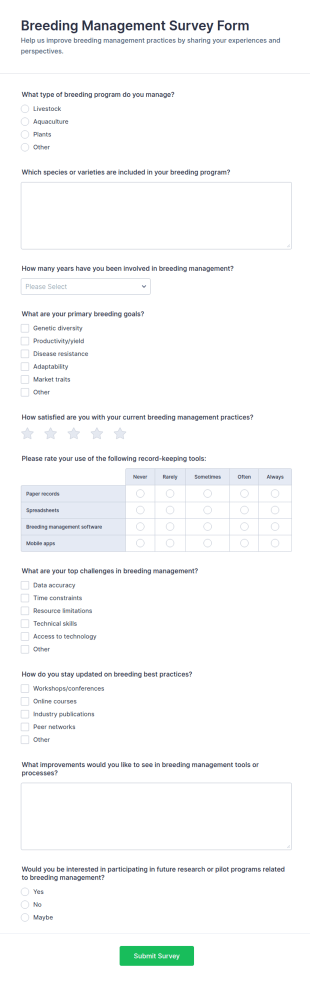 Breeding Management Survey Form Template