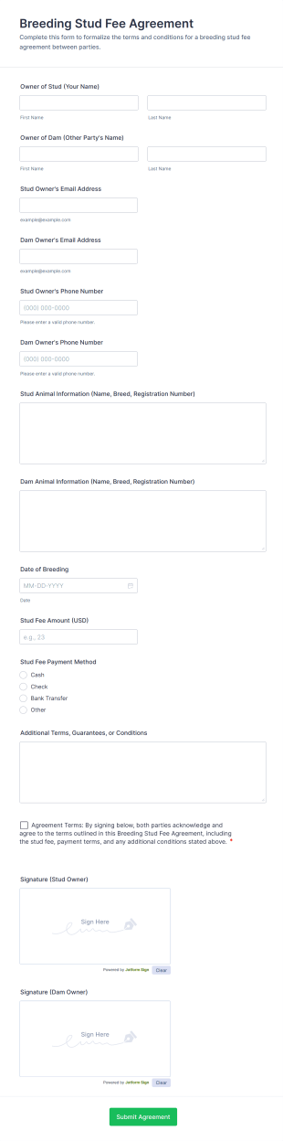 Breeding Stud Fee Agreement Form Template