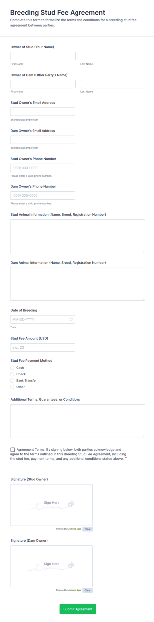 Breeding Stud Fee Agreement Form Template