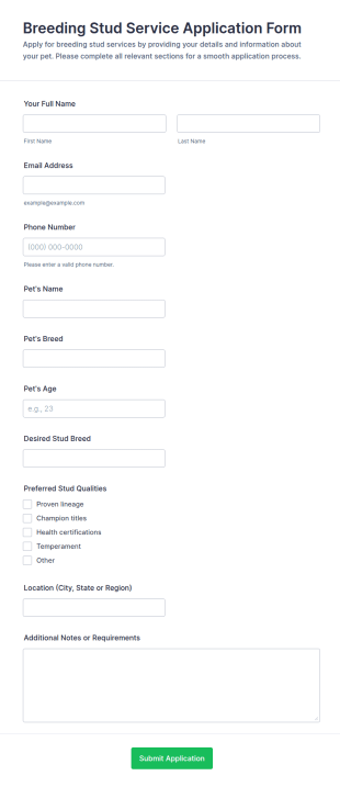 Breeding Stud Service Application Form Template