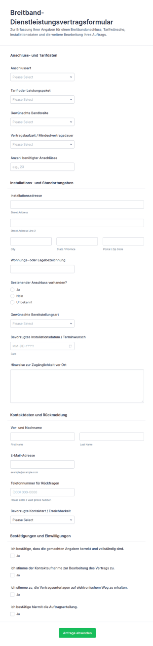Breitbanddienstleistungsvertrag Umfrage