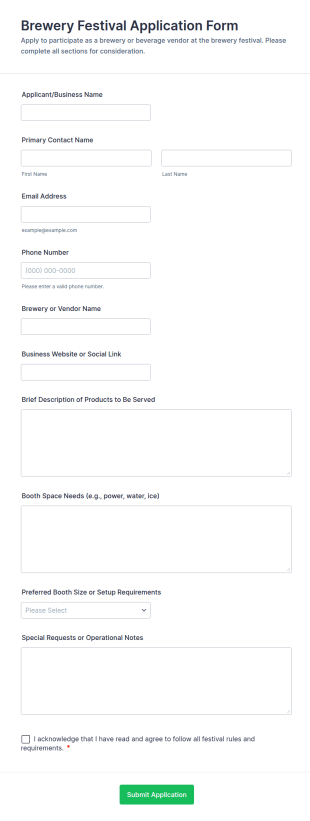 Brewery Festival Application Form Template