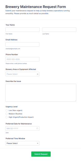 Brewery Maintenance Request Form Template