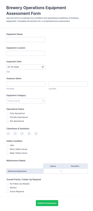 Brewery Operations Equipment Assessment Form Template