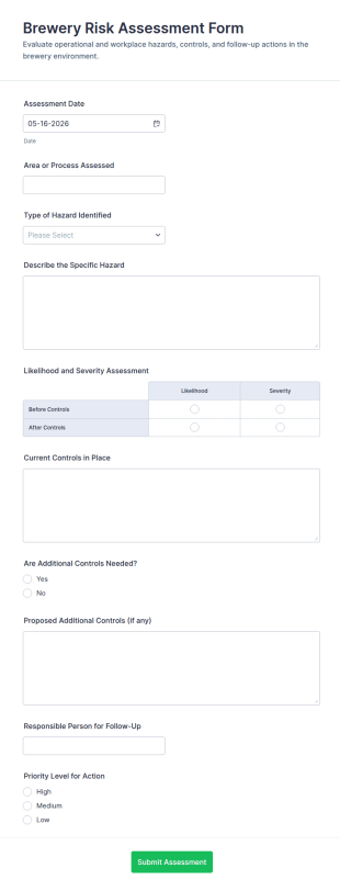 Brewery Risk Assessment Form Template