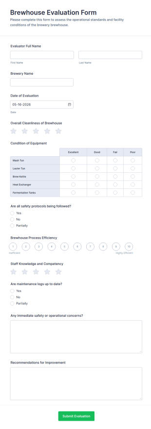 Brewhouse Evaluation Form Template