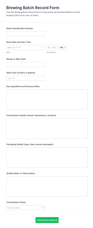 Brewing Batch Record Form Template