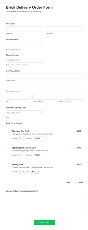 Brick Delivery Order Form Template