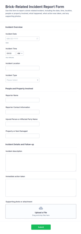 Brick Related Incident Report Form Template