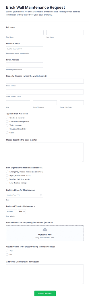 Brick Wall Maintenance Request Form Template
