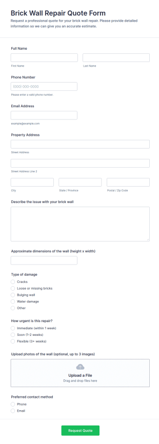 Brick Wall Repair Quote Form Template