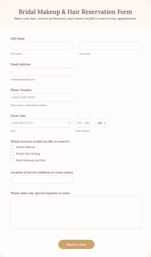 Bridal Makeup & Hair Reservation Form Template