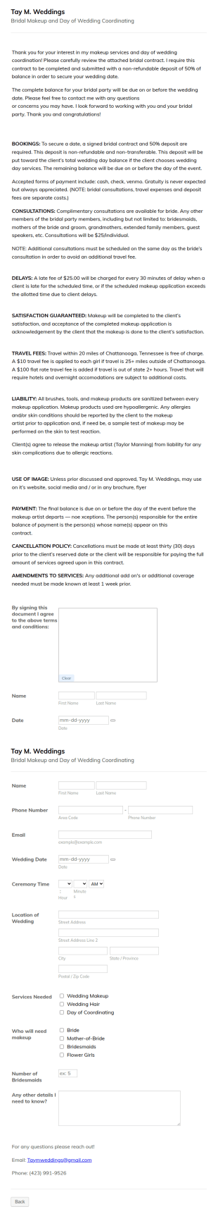 Bridal Makeup Consent Form Template
