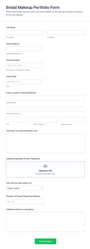 Bridal Makeup Portfolio Form Template