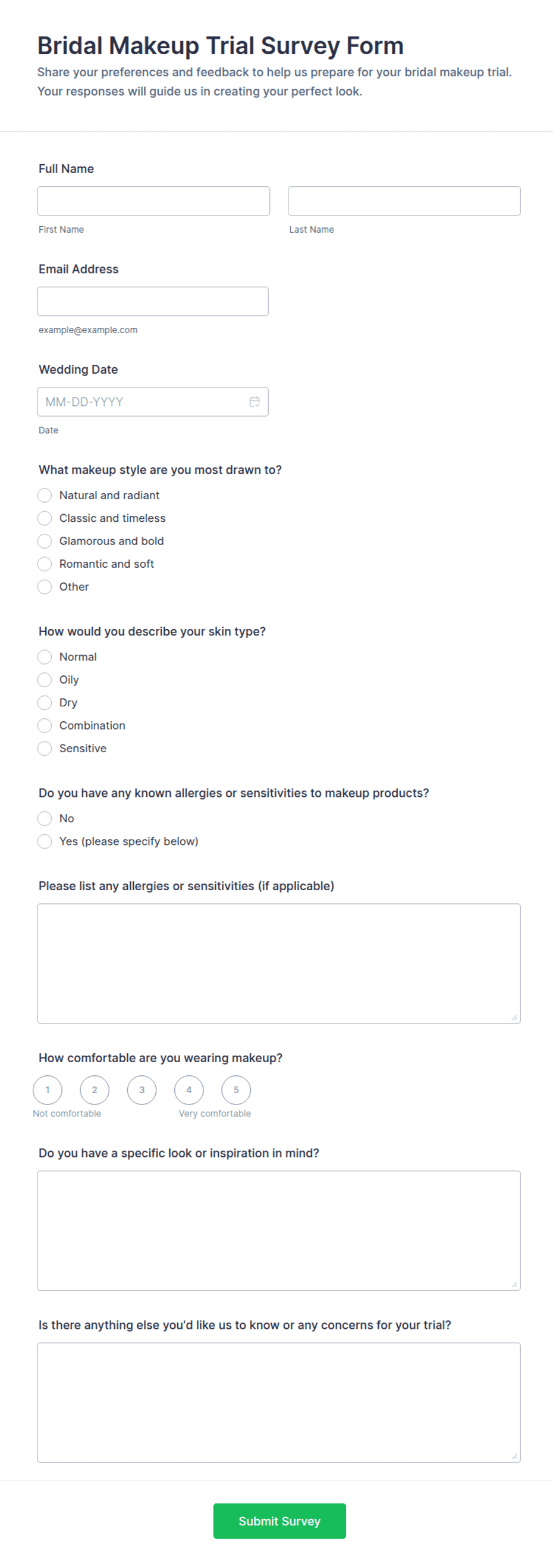 Bridal Makeup Trial Survey Form Template | Jotform