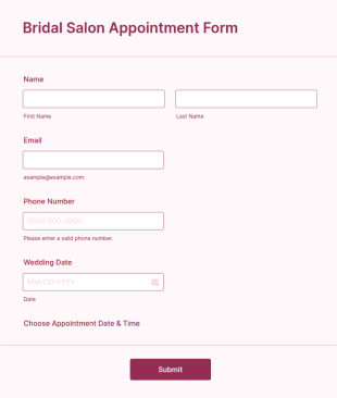 Bridal Salon Appointment Form Template