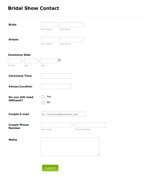 Bridal Show Contact Form Template