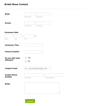 Bridal Show Contact Form Template