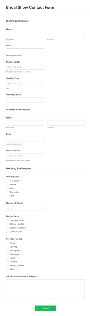 Bridal Show Contact Form Template