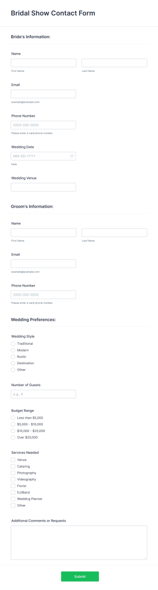 Bridal Show Contact Form Template