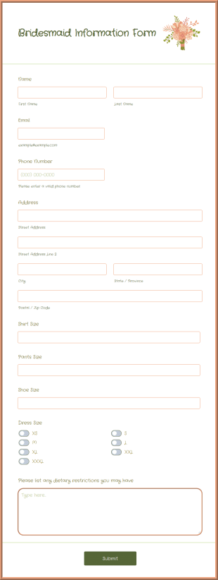 Bridesmaid Information Form Template