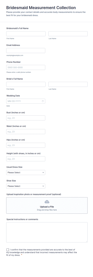 Bridesmaid Measurement Collection Form Template