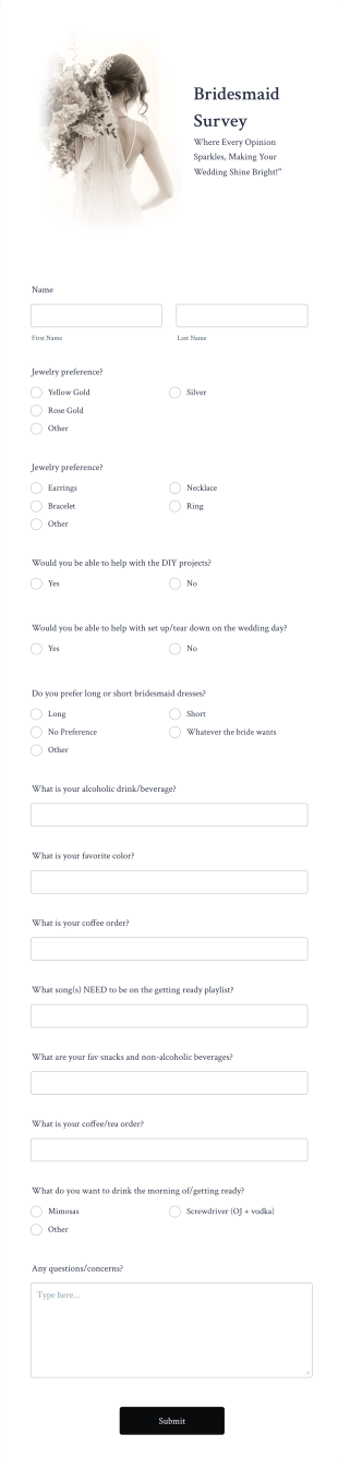 Bridesmaid Survey Form Template