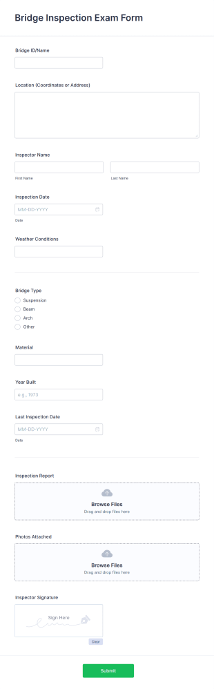 Bridge Inspection Exam Form Form Template