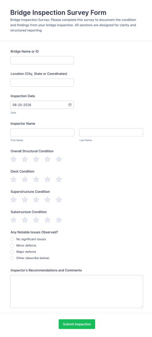 Bridge Inspection Survey Form Template