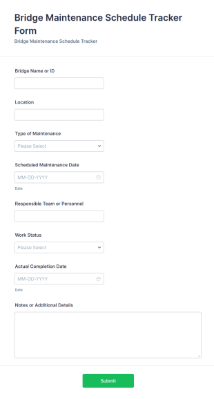 Bridge Maintenance Schedule Tracker Form Template