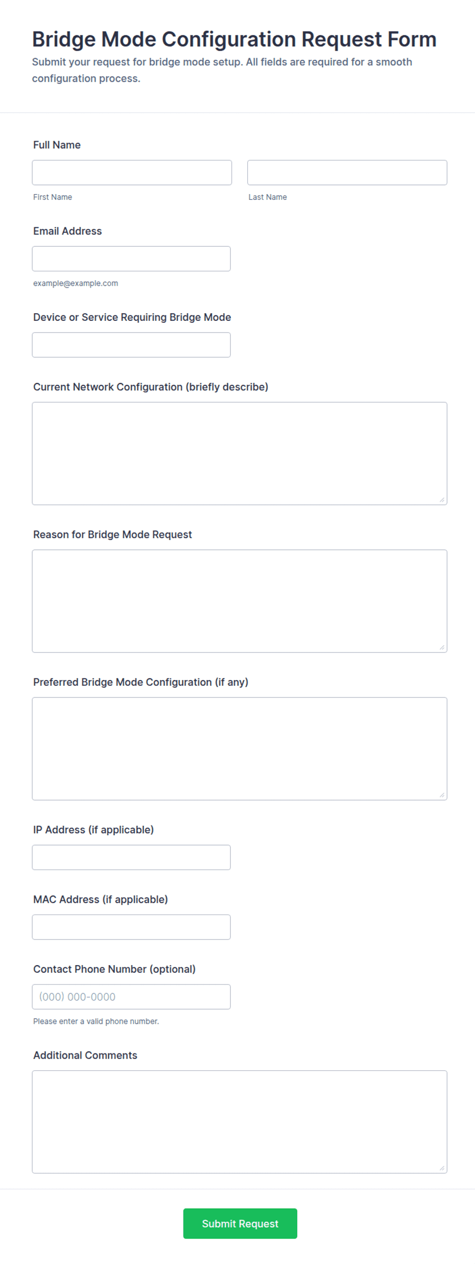 Bridge Mode Configuration Request Form Template | Jotform