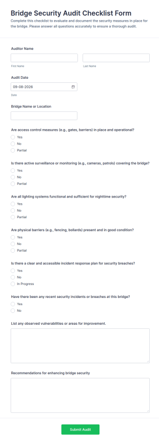 Bridge Security Audit Checklist Form Template