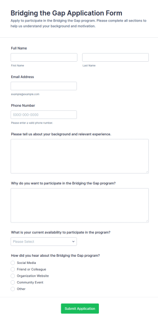 Bridging The Gap Application Form Template