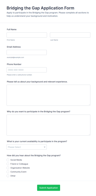Bridging The Gap Application Form Form Template