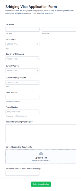 Bridging Visa Application Form Template