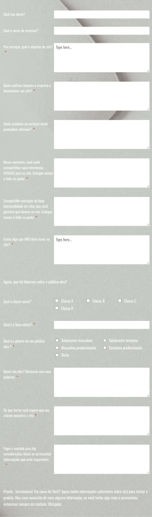 Briefing Criação De Site Form Template