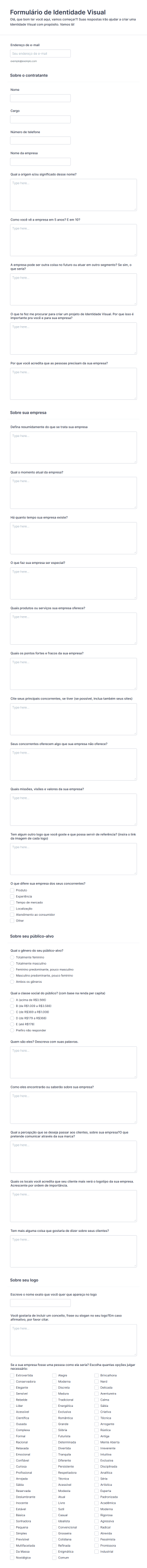 Briefing De Identidade Visual Va Form Template