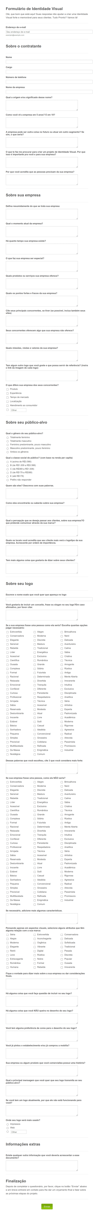 Briefing De Identidade Visual Form Template