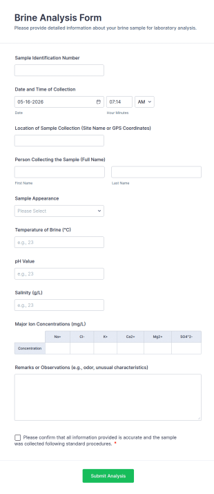 Brine Analysis Form Template