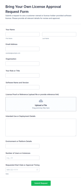 Bring Your Own License Approval Request Form Template