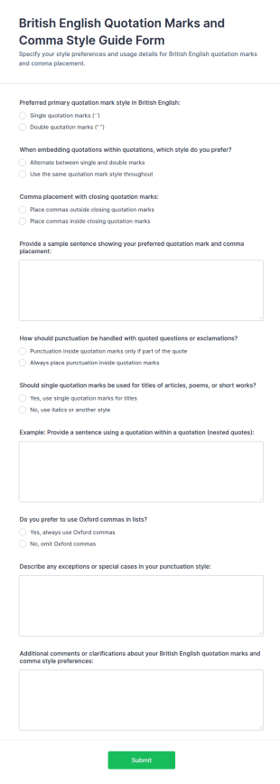 British English Quotation Marks And Comma Style Guide Form Template