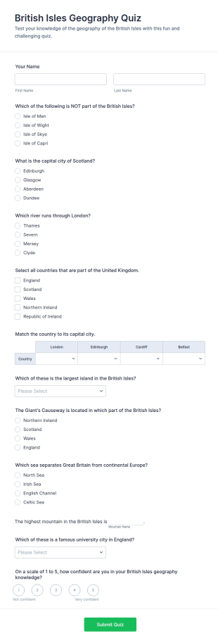 British Isles Geography Quiz Form Template