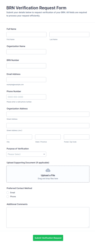 BRN Verification Request Form Template