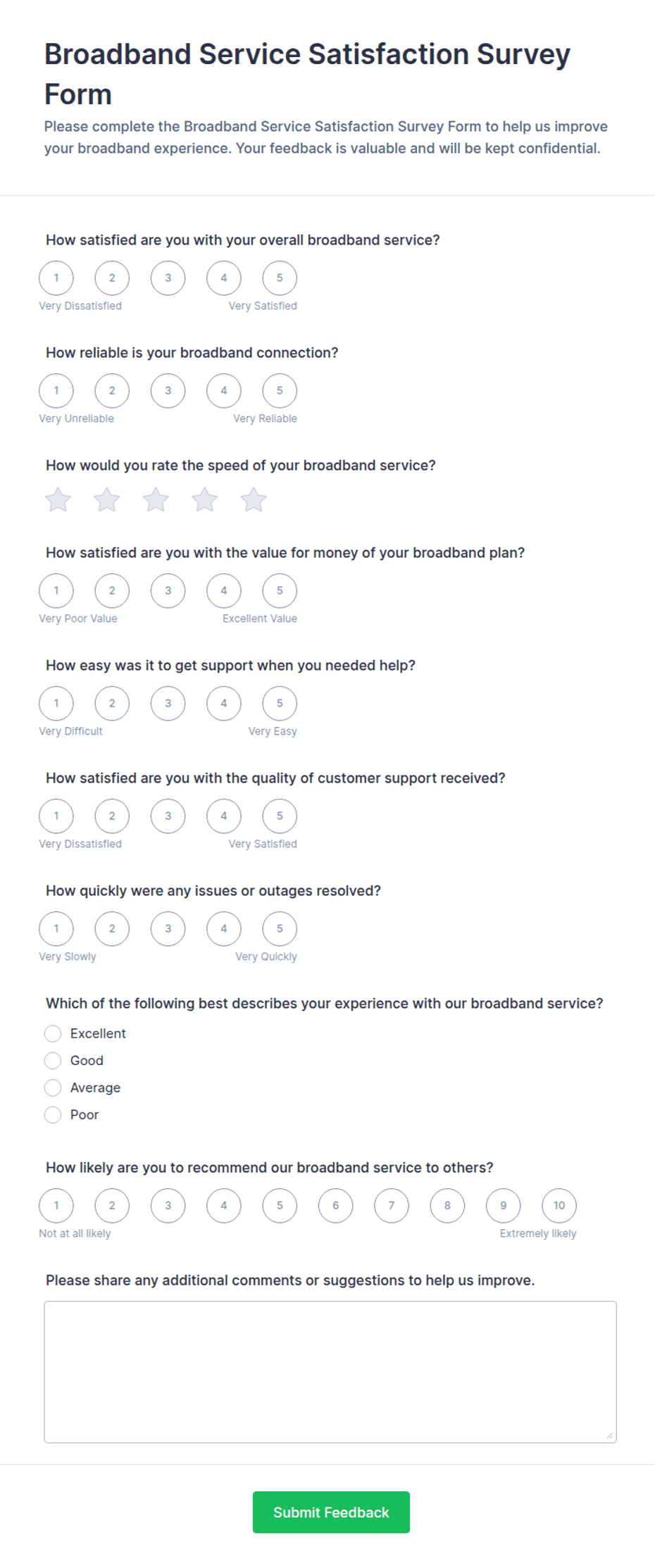 Broadband Service Satisfaction Survey Form Template | Jotform