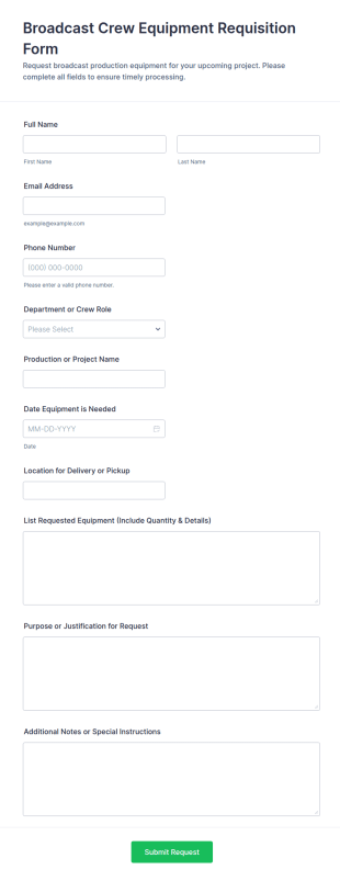 Broadcast Crew Equipment Requisition Form Template
