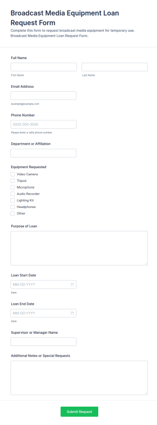 Broadcast Media Equipment Loan Request Form Template