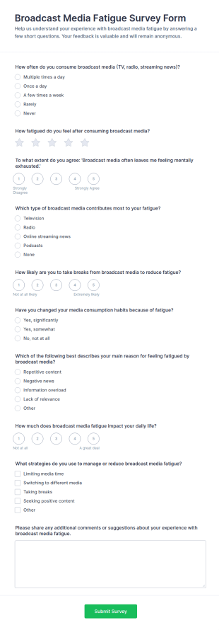 Broadcast Media Fatigue Survey Form Template