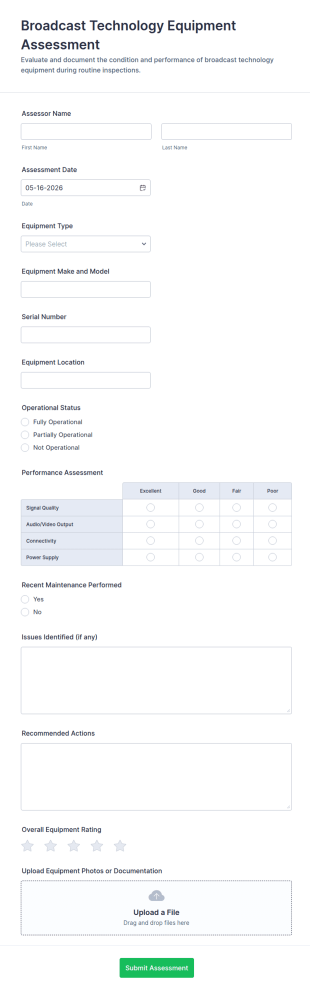 Broadcast Technology Equipment Assessment Form Template