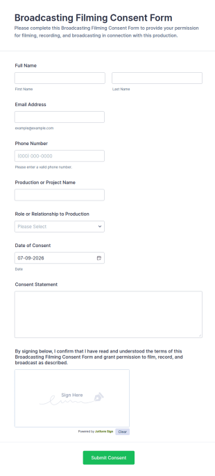 Broadcasting Filming Consent Form Template